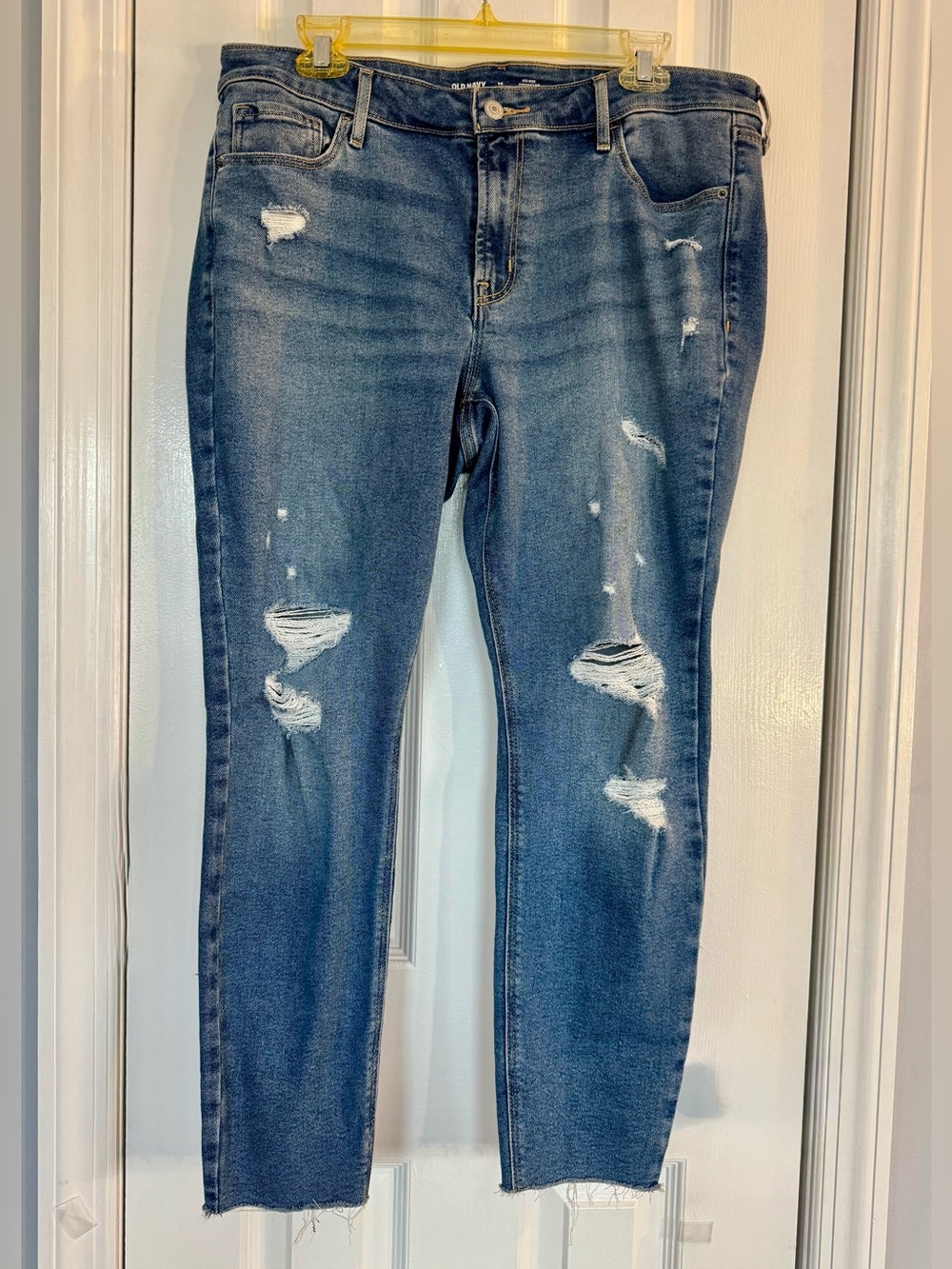 Old Navy Mid-rise Rockstar Super Skinny Blue Jeans Distressed Denim Size 14